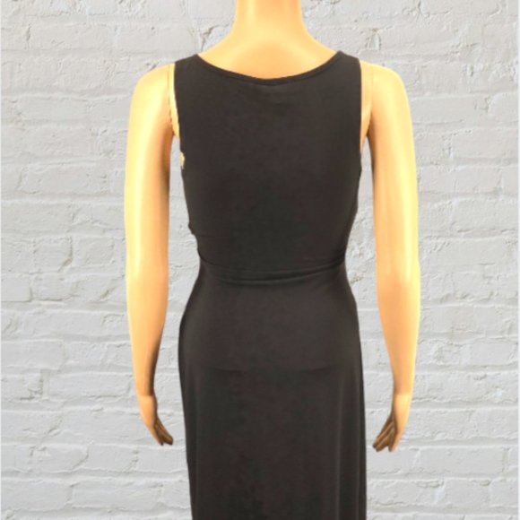 CHEROY -- Cocktail Dress with Side Slit, Black Knee Length, Gathered Waist - Picture 2 of 13
